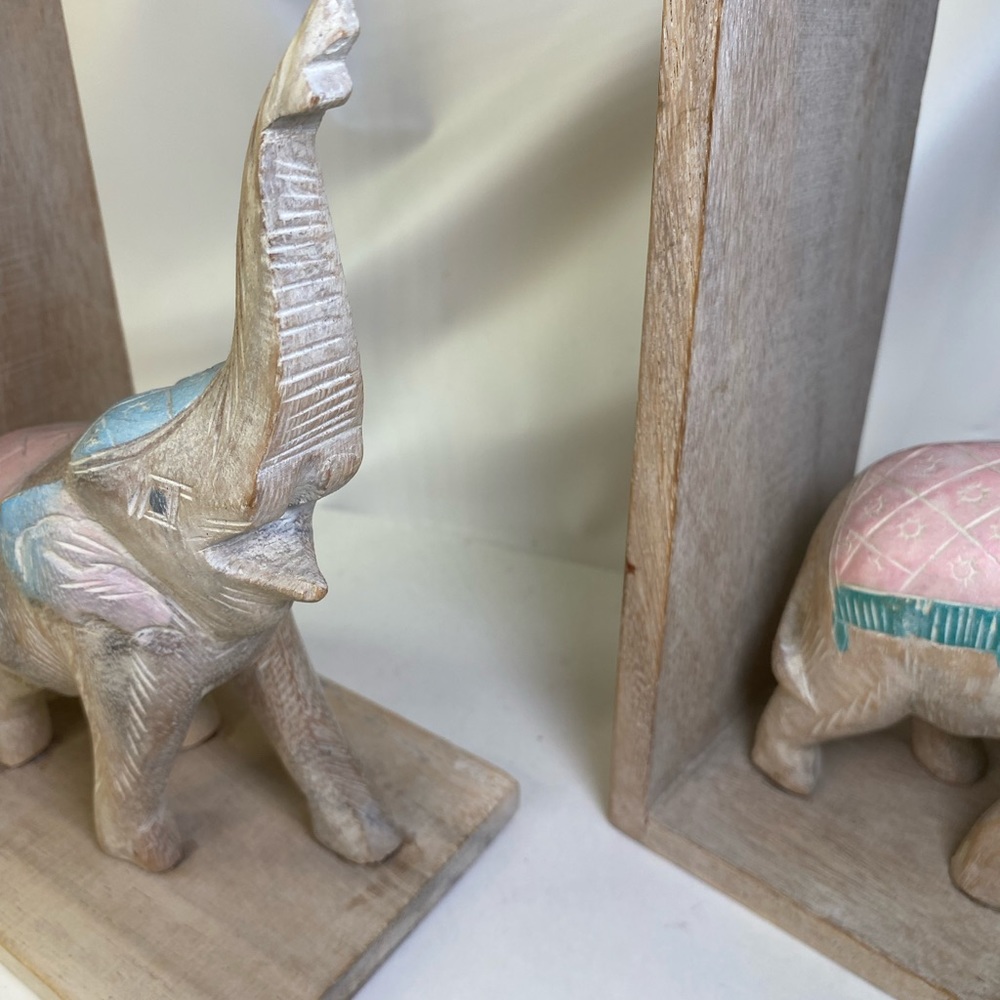 Nice pair of hand carved wooden Asian elephant bookends.
large Hand carved